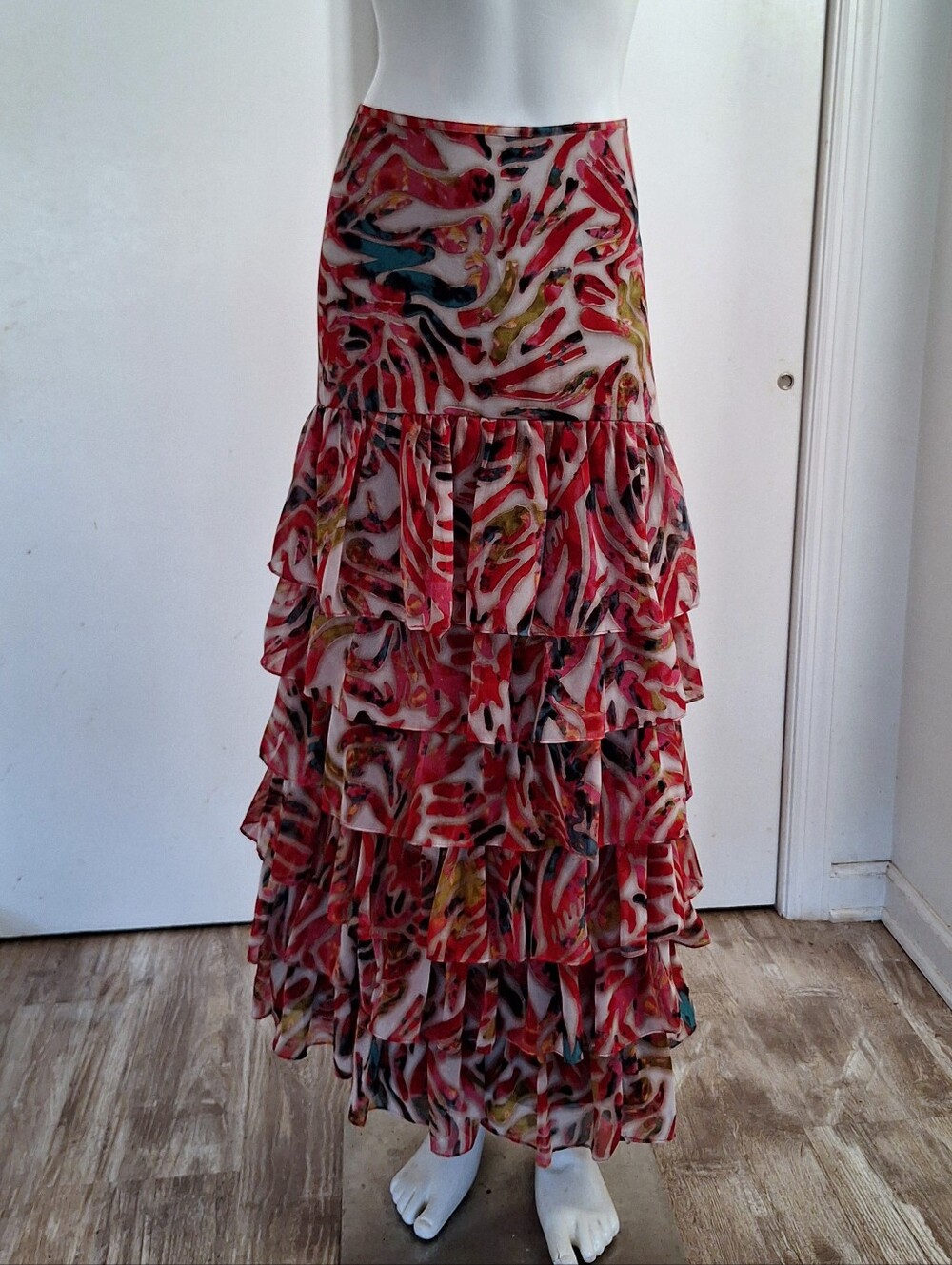 EUC Bright Multicolor Tiered Layered Ruffle Maxi Skirt